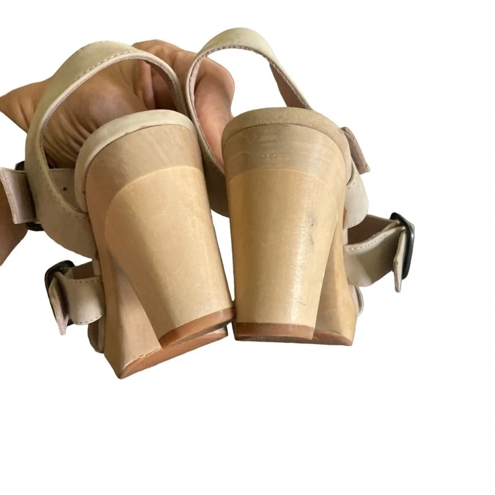 J.Jill Stone Leather Double Buckle Block Heel Sandals Women's Size 6.5